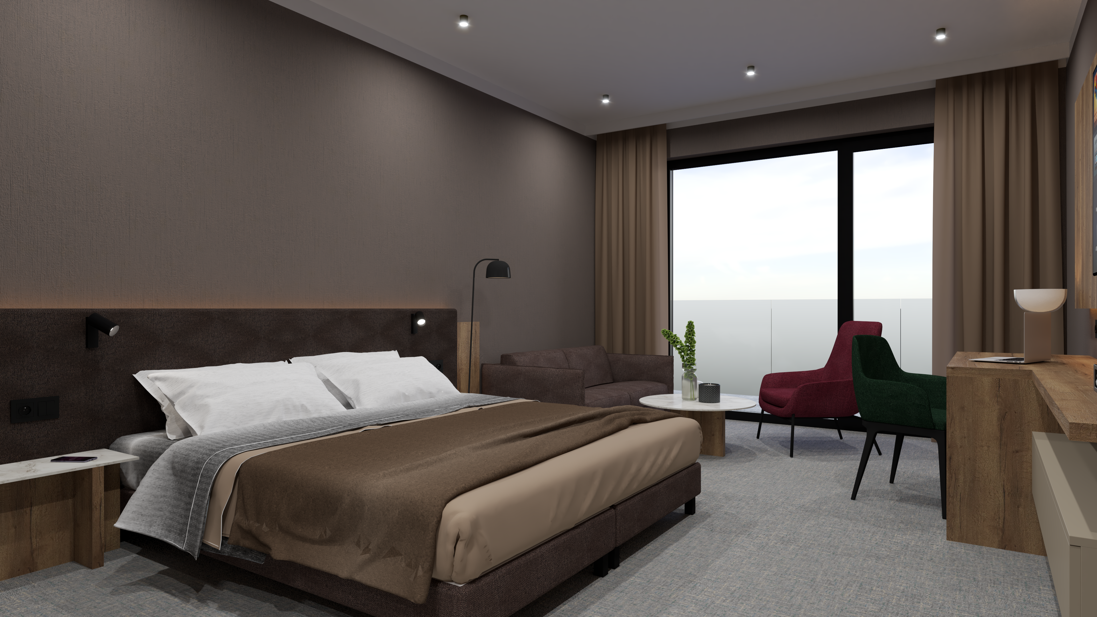 Gepolstertes Bettkopfteil-Set, Bettgestell & Nachttisch