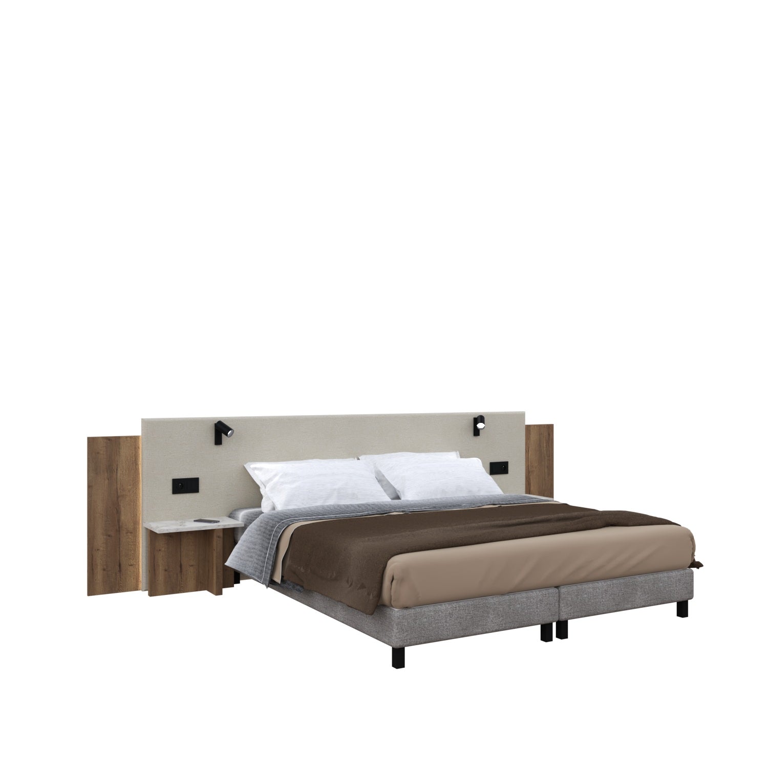 Gepolstertes Bettkopfteil-Set, Bettgestell & Nachttisch