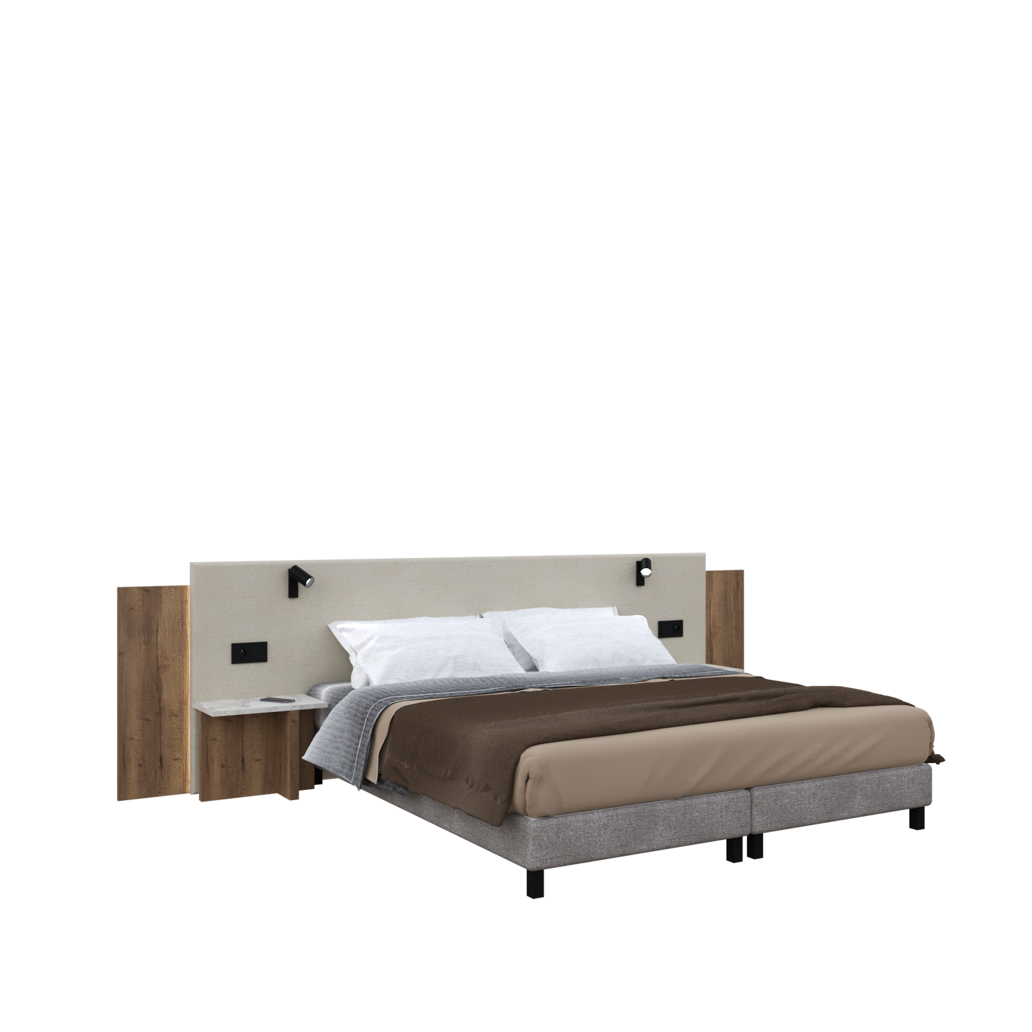 Gepolstertes Bettkopfteil-Set, Bettgestell & Nachttisch