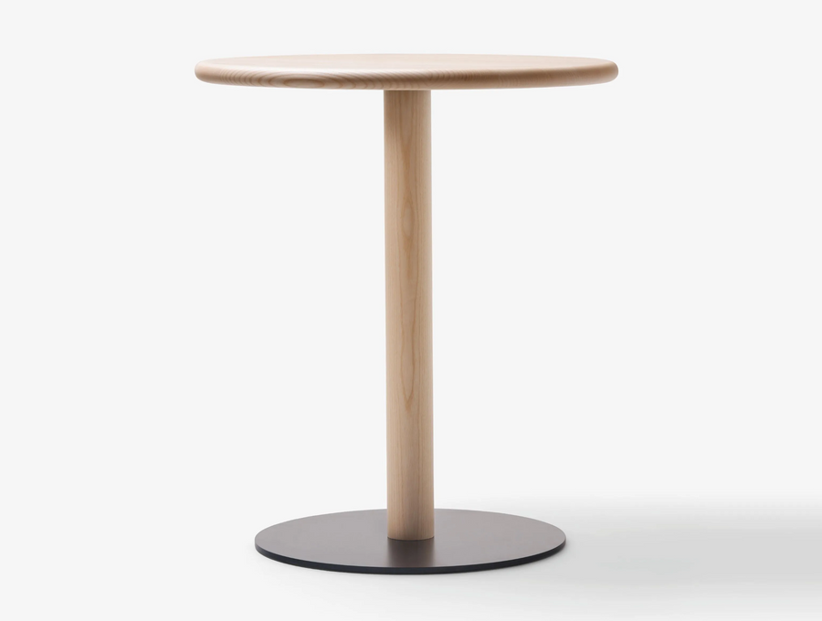 MONO - Table de restaurant avec pied en bois massif et plateau rond